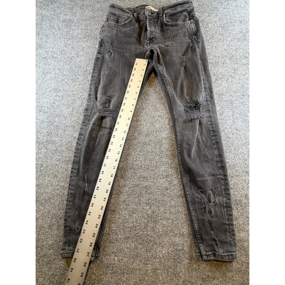 Zara Man Skinny Distressed Jeans Faded Black Ripped Denim Size 32